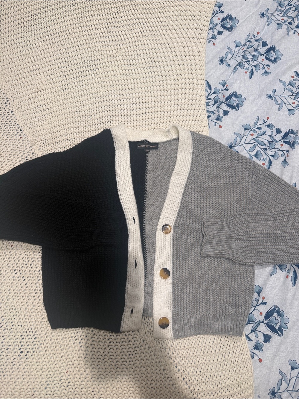 Almost Famous Black, Gray & Cream Colorblock Cardigan